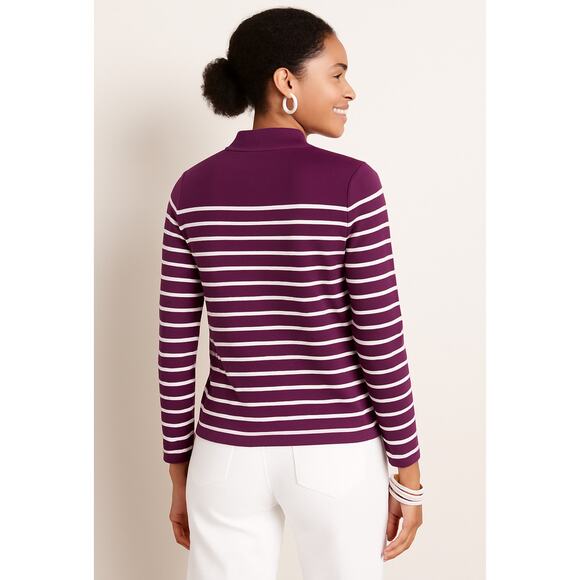 Talbots 100% Cotton Purple Striped Long Sleeve Top Size Small Shoulder Button - Picture 4 of 9